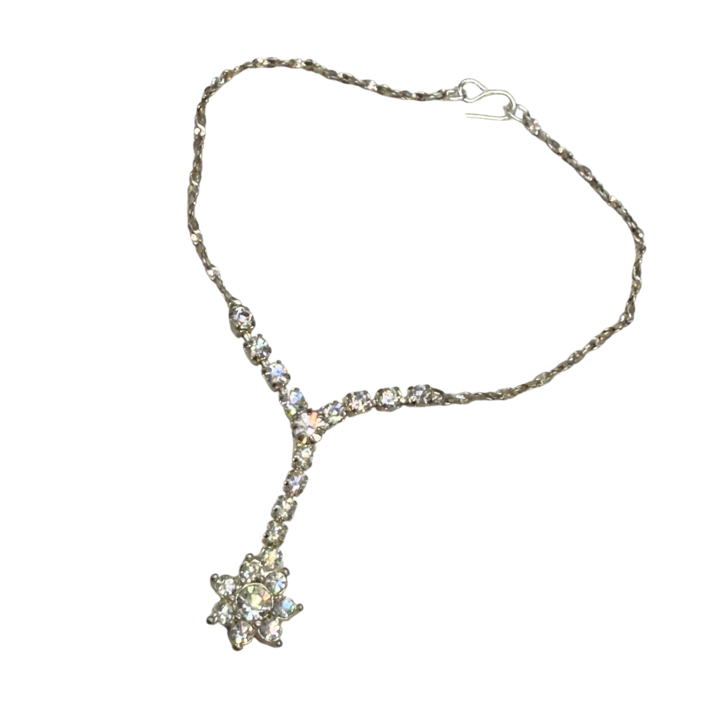 Flower Y Style Rhinestone Silver Doll Necklace • 18 inch Fashion Doll Jewelry