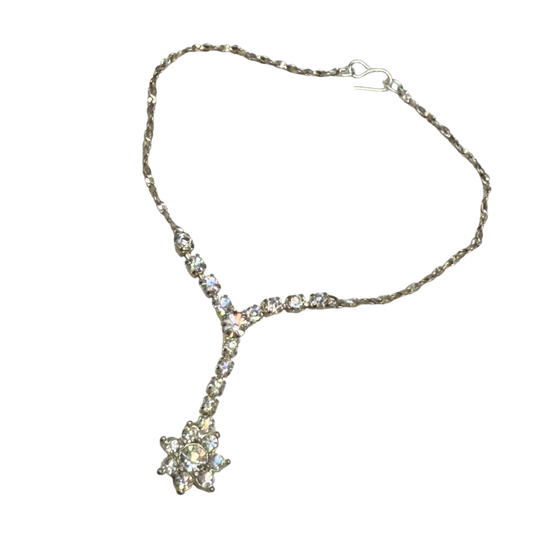 Flower Y Style Rhinestone Silver Doll Necklace • 18 inch Fashion Doll Jewelry