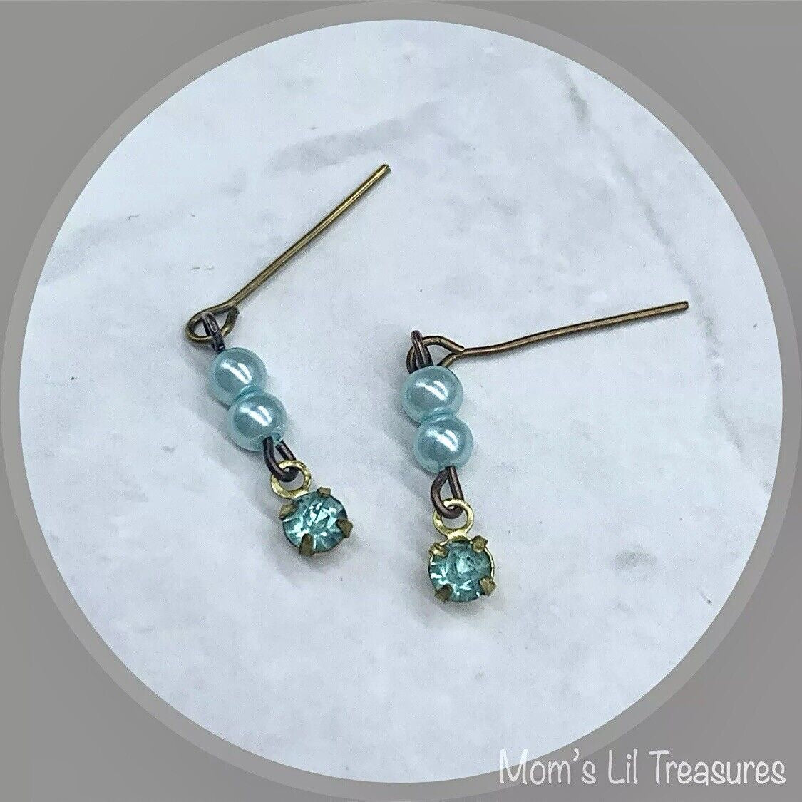 Turquoise Pearl Rhinestone Pendant Doll Necklace Earring Set • 18” Doll Jewelry
