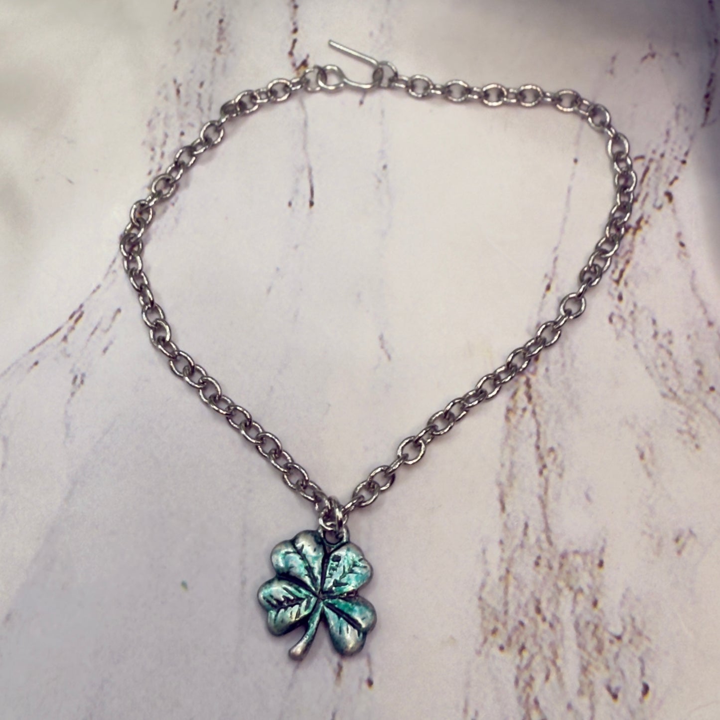 Four Leaf Clover Luck Green Enamel Silver Pendant Doll Necklace • 18 Inch Fashion Doll Jewelry