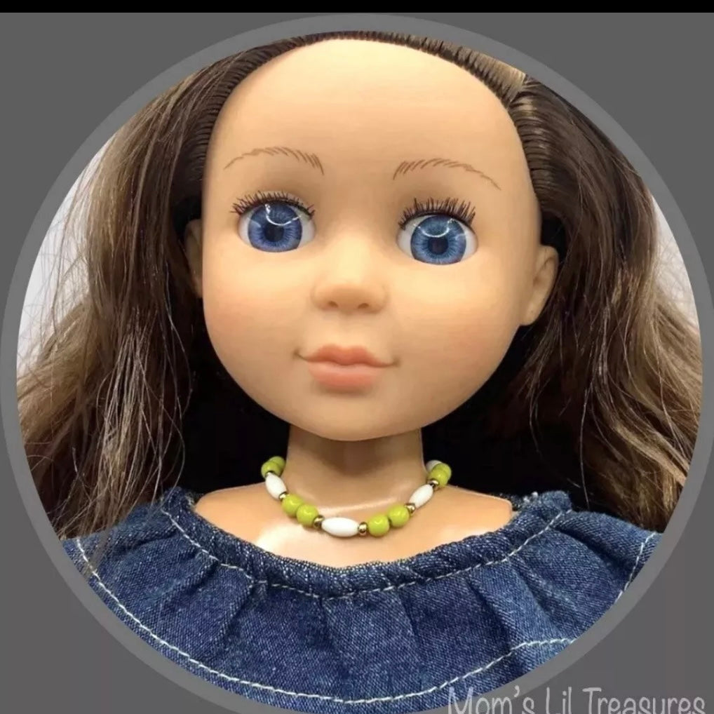 Green White Beaded Necklace for 14” Doll fits Wellie Wisher Doll
