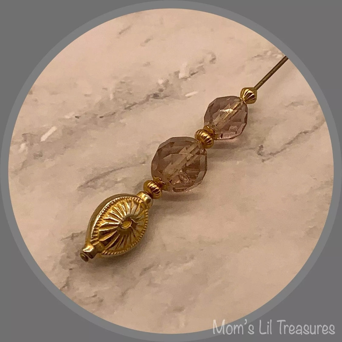 Light Grayish Purple Crystal Gold Tone Accent - 8” • Hatpin - Stick Pin
