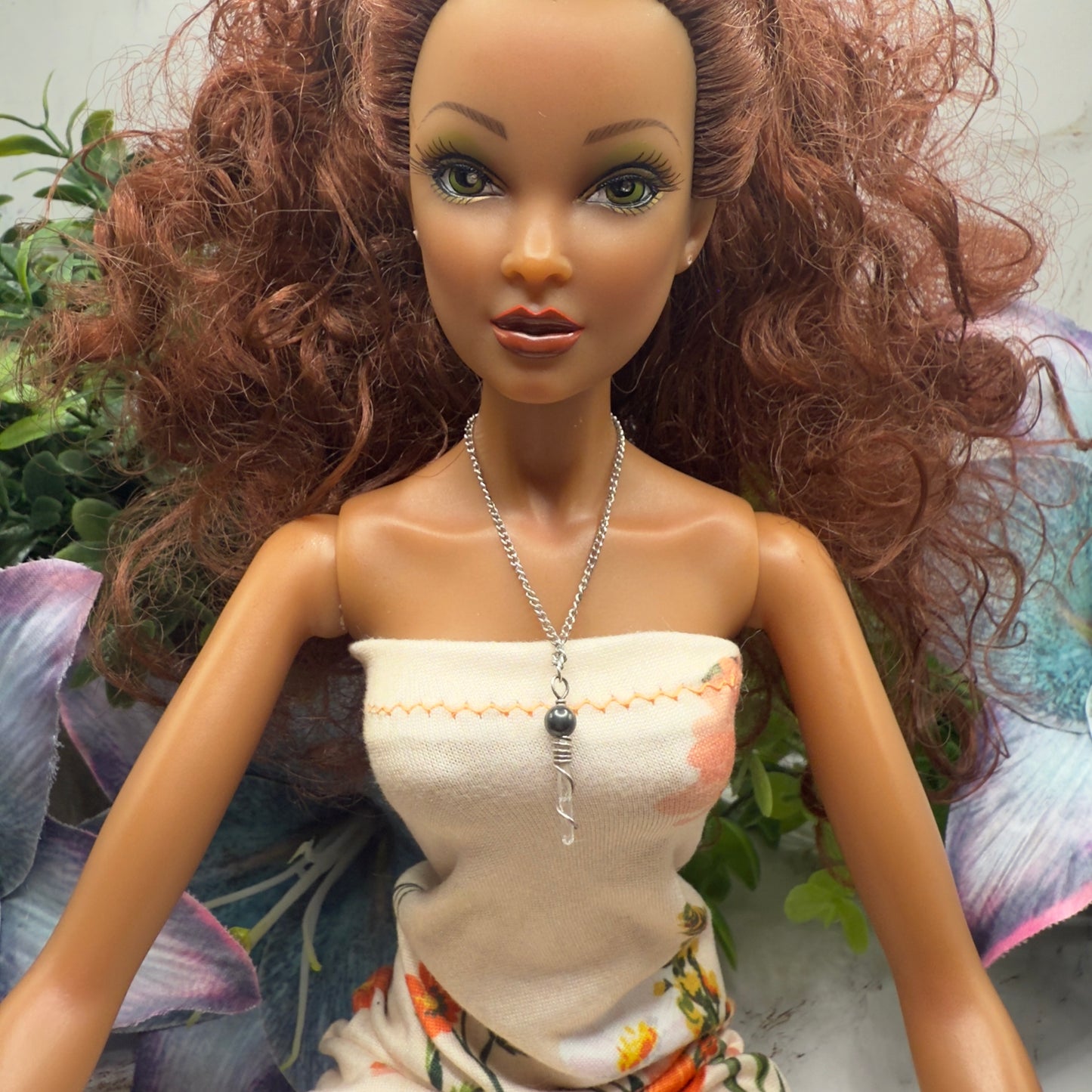 Metallic Gray Quartz Crystal Pendant Doll Necklace • 16 Inch Fashion Doll Jewelry