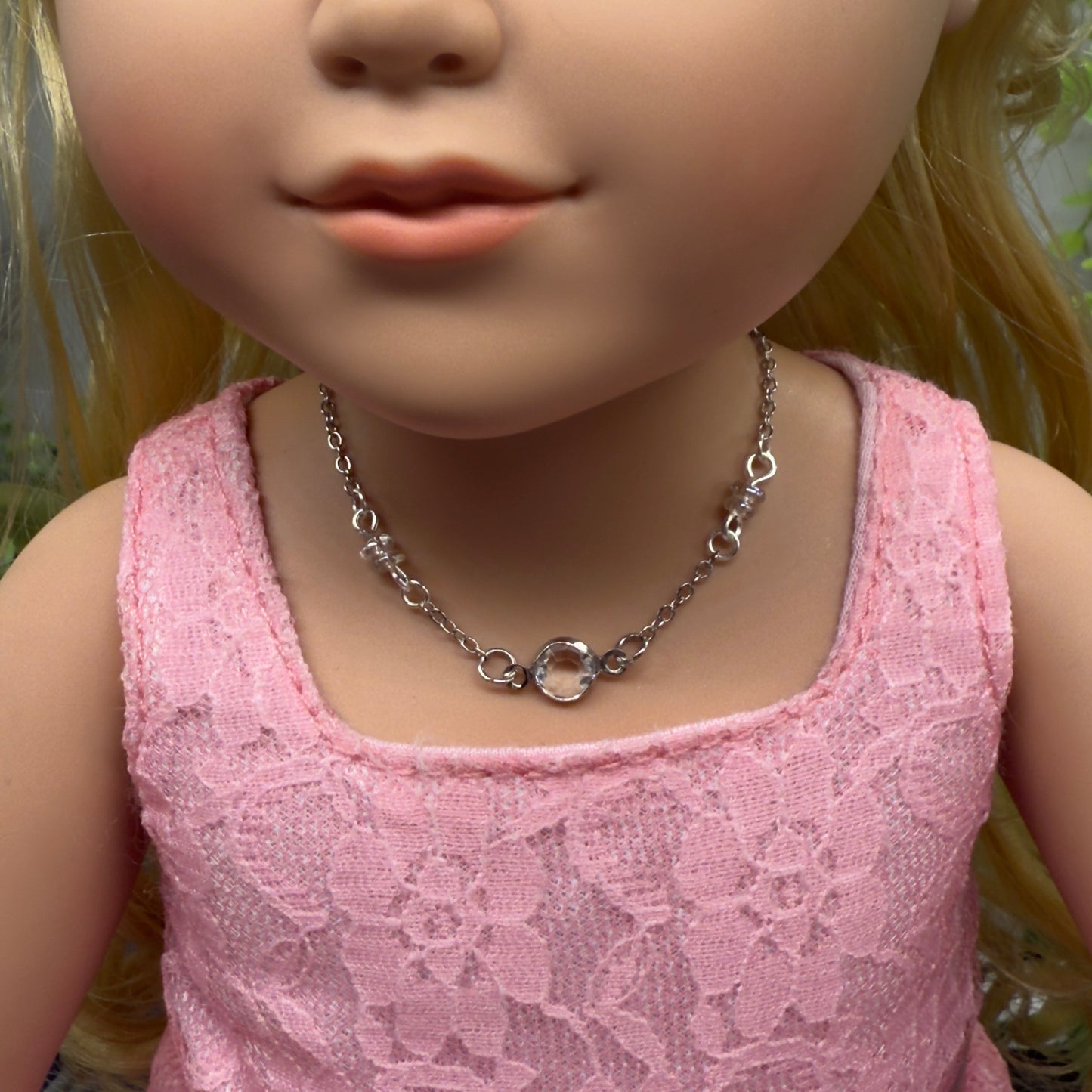 Clear Round Crystal Silver Chain Doll Necklace • 18 Inch Fashion Doll Jewelry