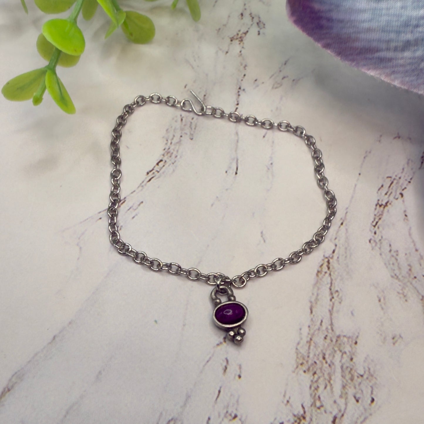 Purple Burgundy Enamel Charm Silver Chain Doll Necklace• 18 Inch Fashion Doll Jewelry