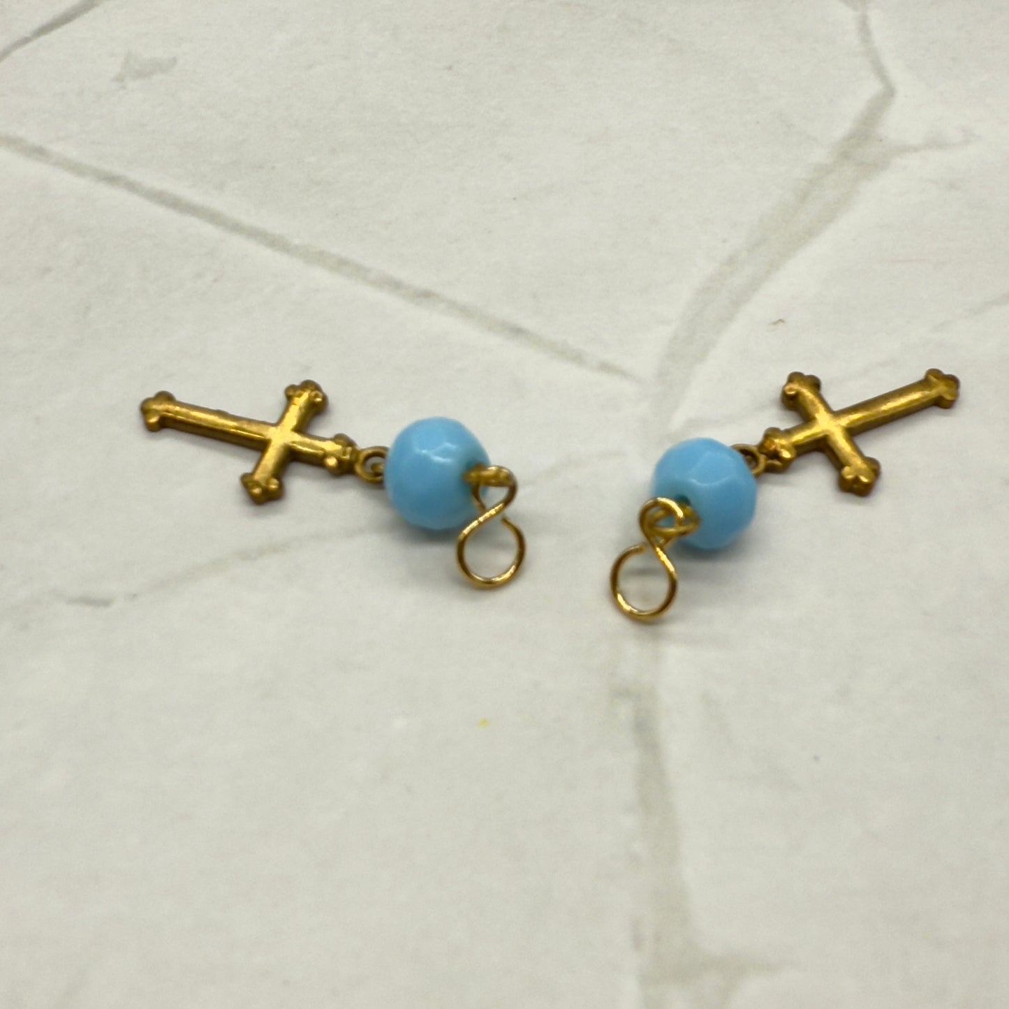 Gold Cross Blue Glass Doll Earring DANGLE ONLY • 18” Fashion Doll Jewelry