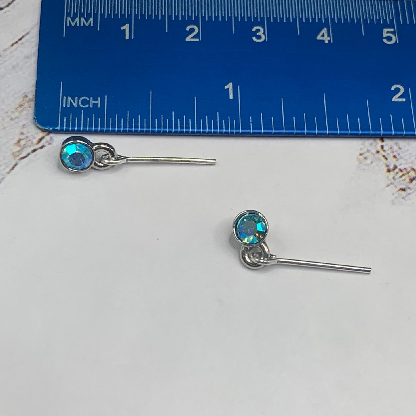 Turquoise Rhinestone Silver Collar Doll Necklace Earring Set • 16” Doll Jewelry