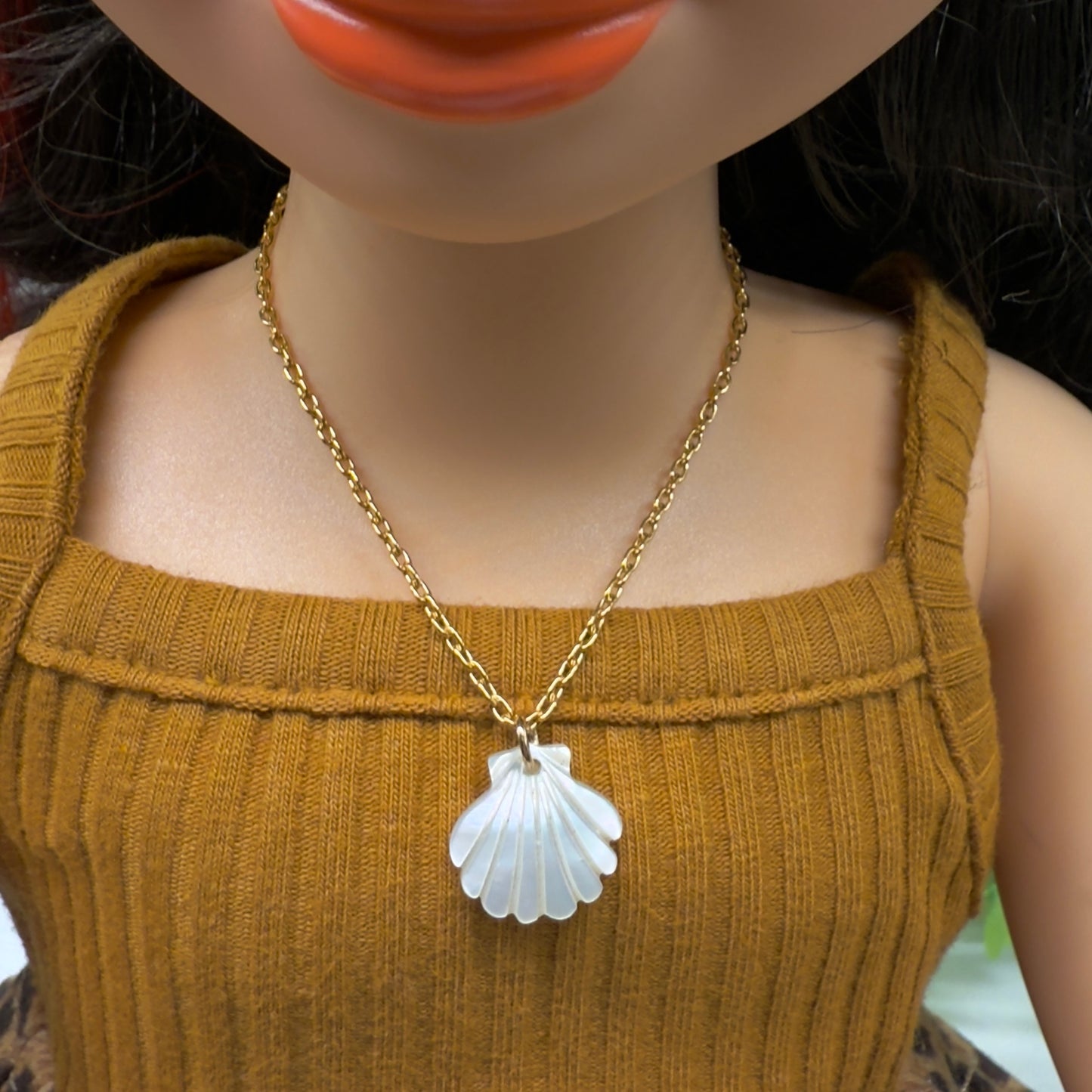 Seashell Beach MOP Charm Gold Chain Doll Necklace • 18 inch Fashion Doll Jewelry
