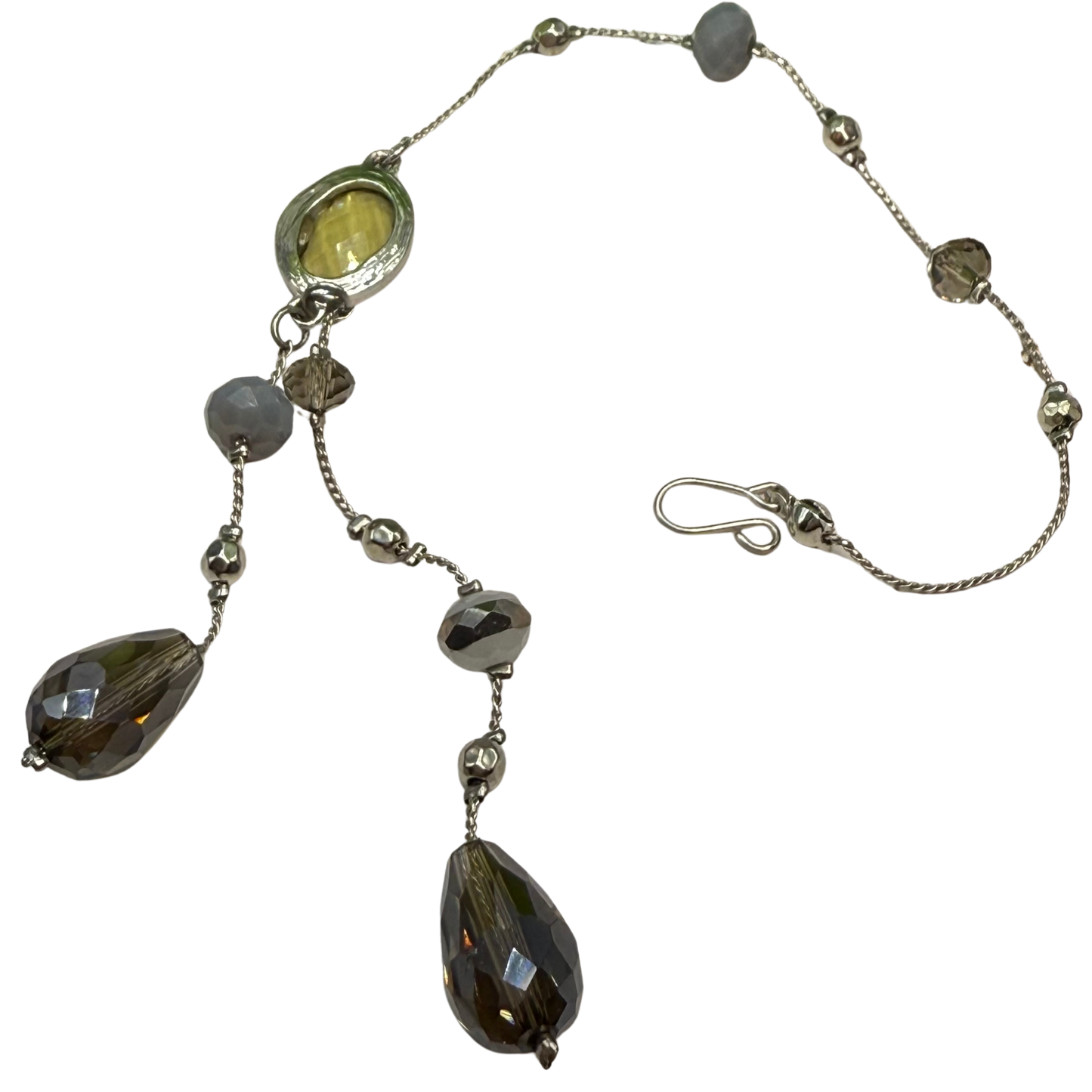 Gray Metallic Glass Crystal Dangle Silver Chain • Car Mirror Charm / Sun Catcher