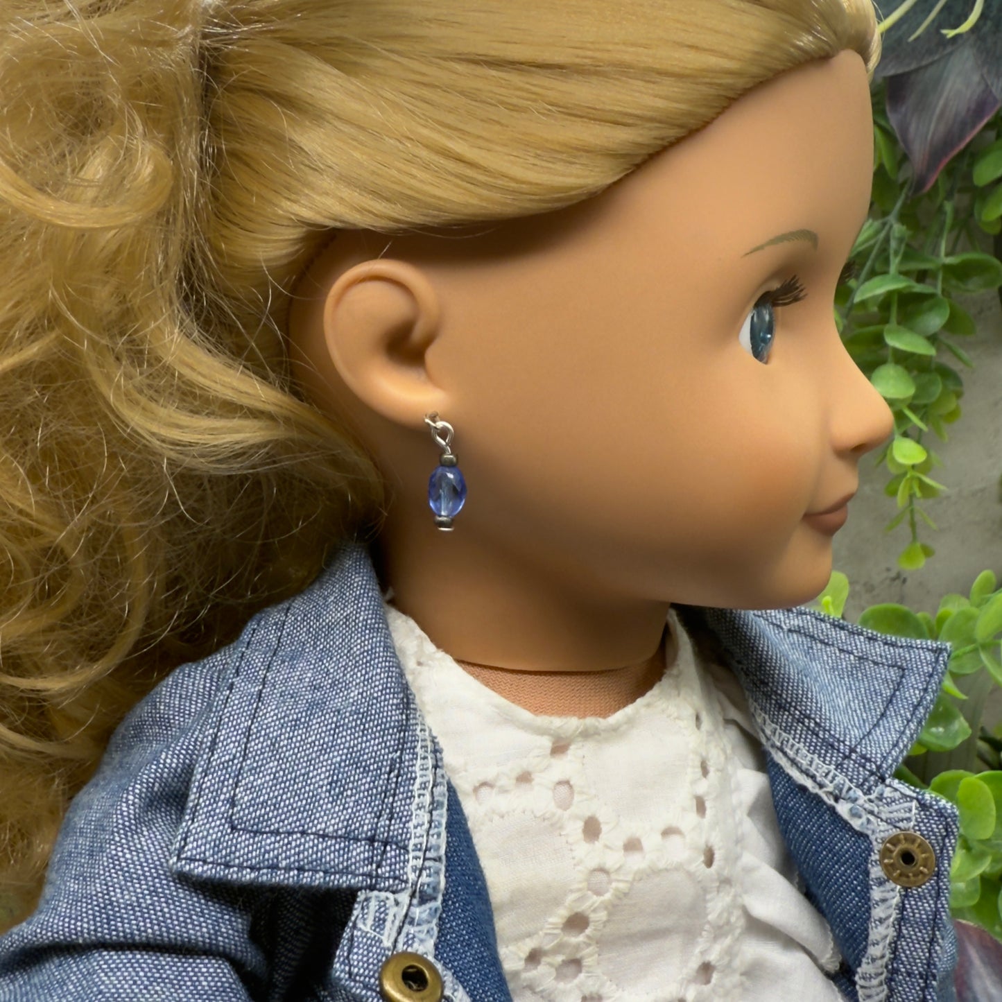 Blue Glass Crystal Dangle Doll Earrings• 18 Inch Fashion Doll Jewelry