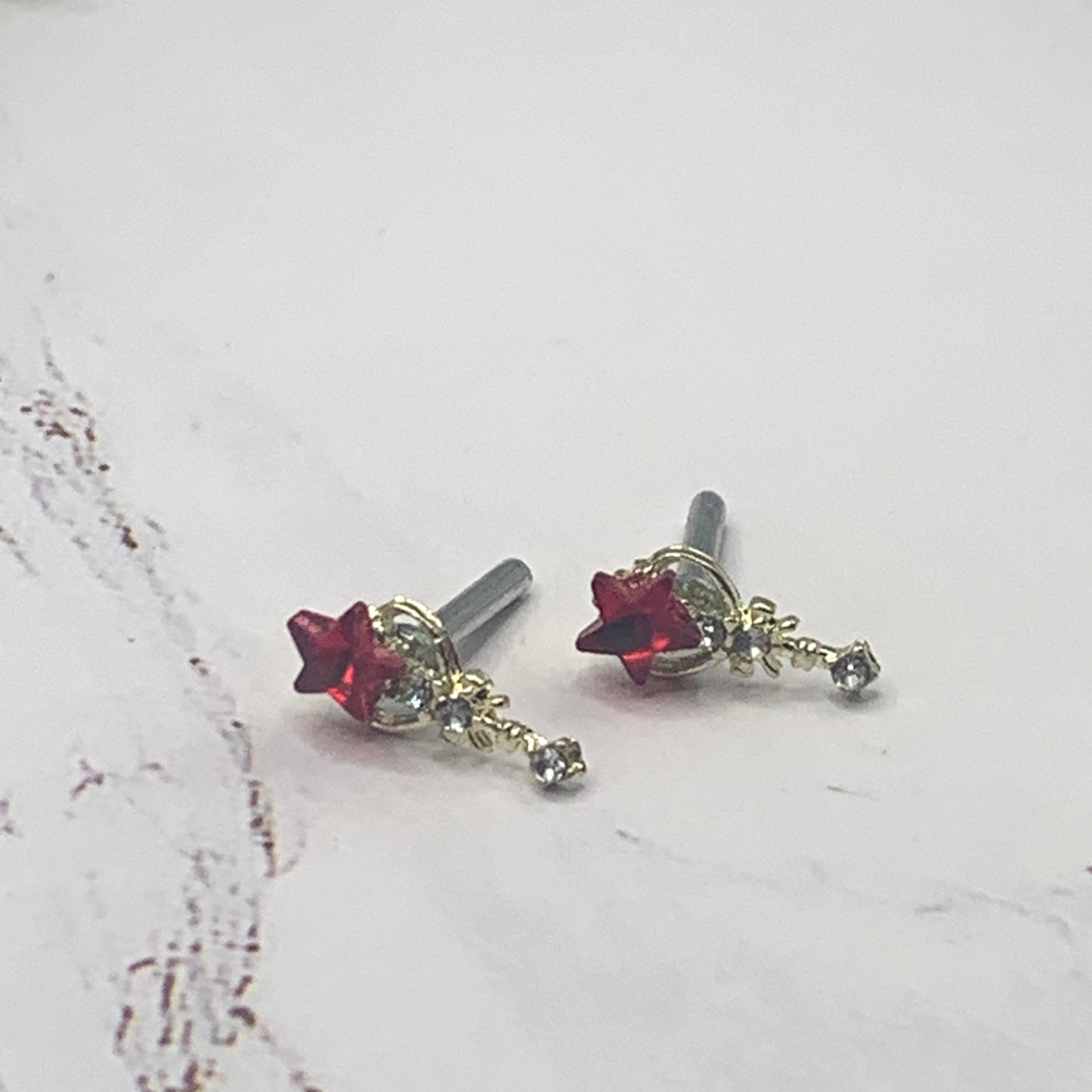 Red Rhinestone Star Heart Post Doll Earrings 2mm Post fit 18” American Girl Doll