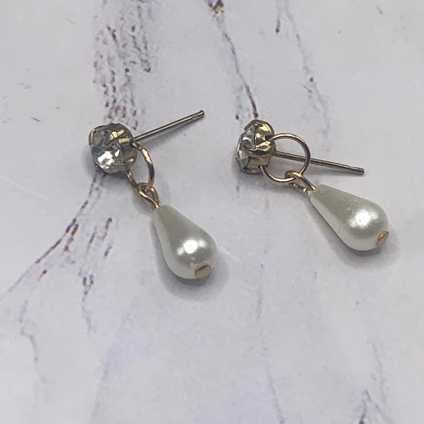 Clear Rhinestone Teardrop Pearl Gold Doll Necklace Earring Set 18” Doll Jewelry