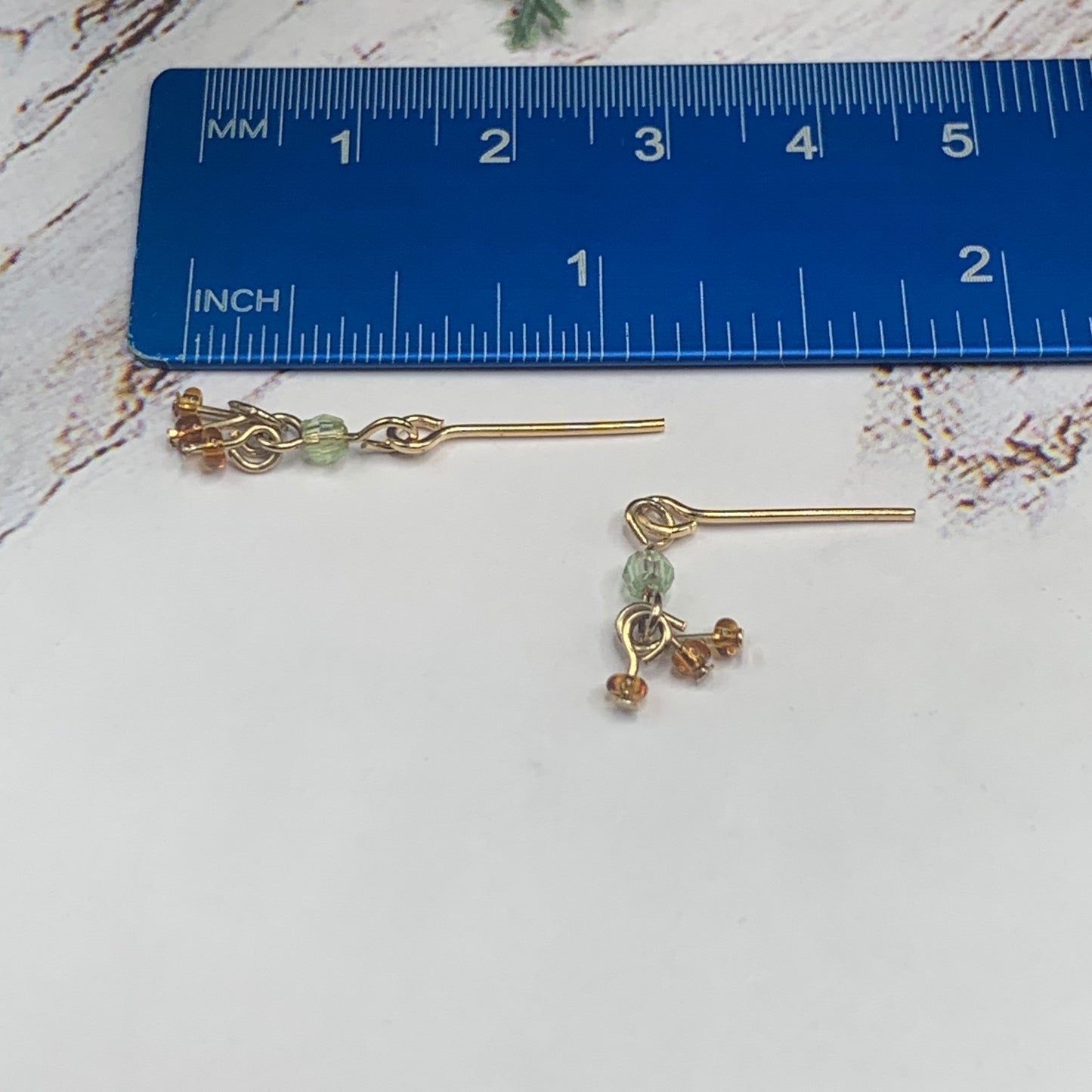 Light Green Brown Glass Dangle Doll Necklace Earrings Set • 16” Doll Jewelry