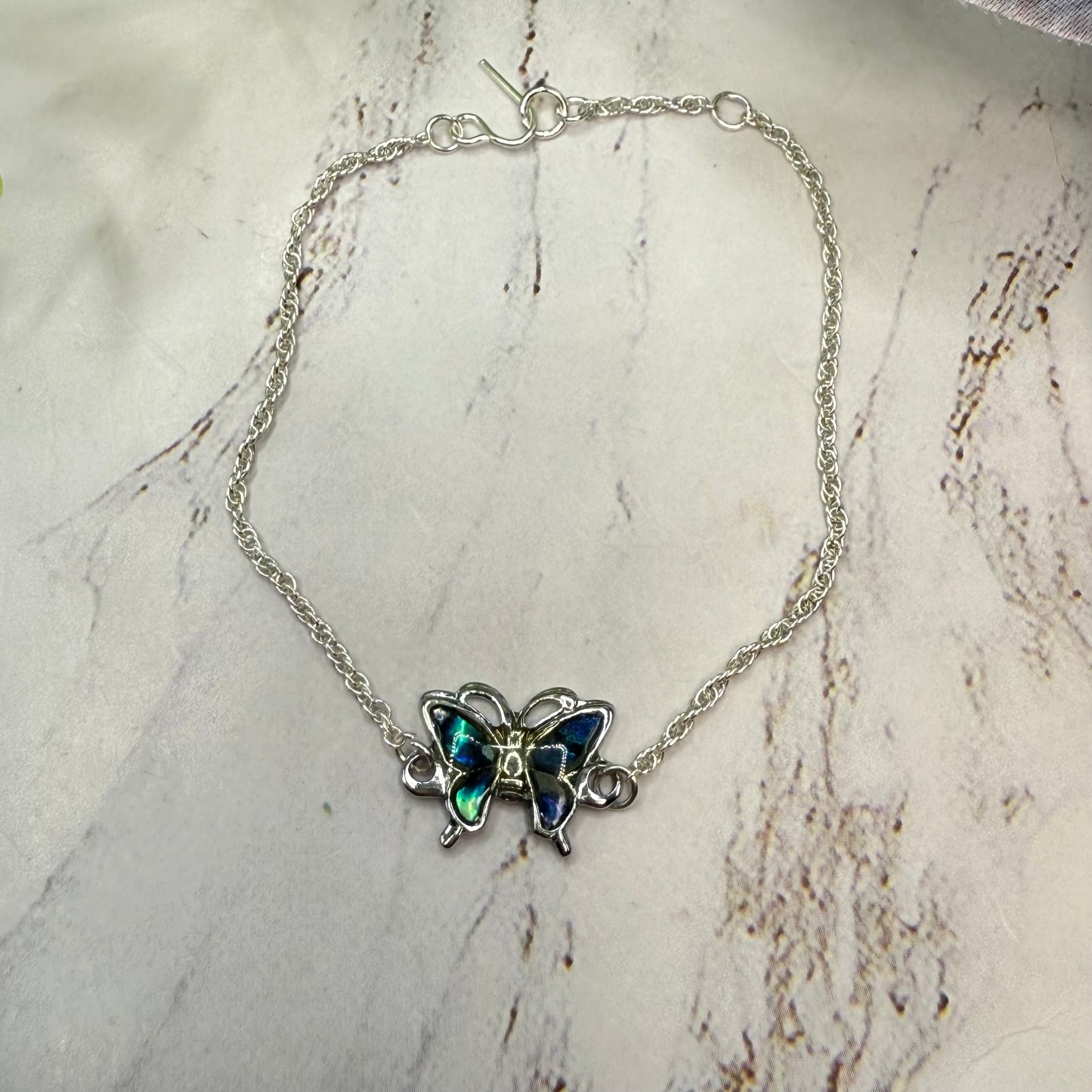 Blue Turquoise Enamel Butterfly Charm Silver Doll Necklace • 18 Inch Fashion Doll Jewelry