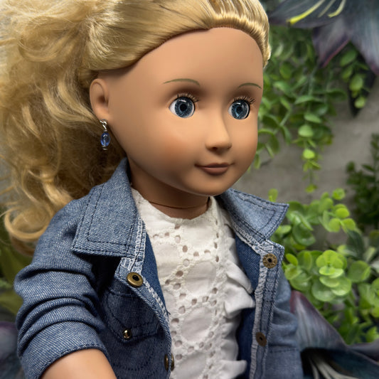 Blue Glass Crystal Dangle Doll Earrings• 18 Inch Fashion Doll Jewelry