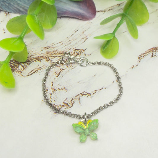 Green Yellow Butterfly Charm Silver Doll Necklace • 14 Inch Fashion Doll Jewelry