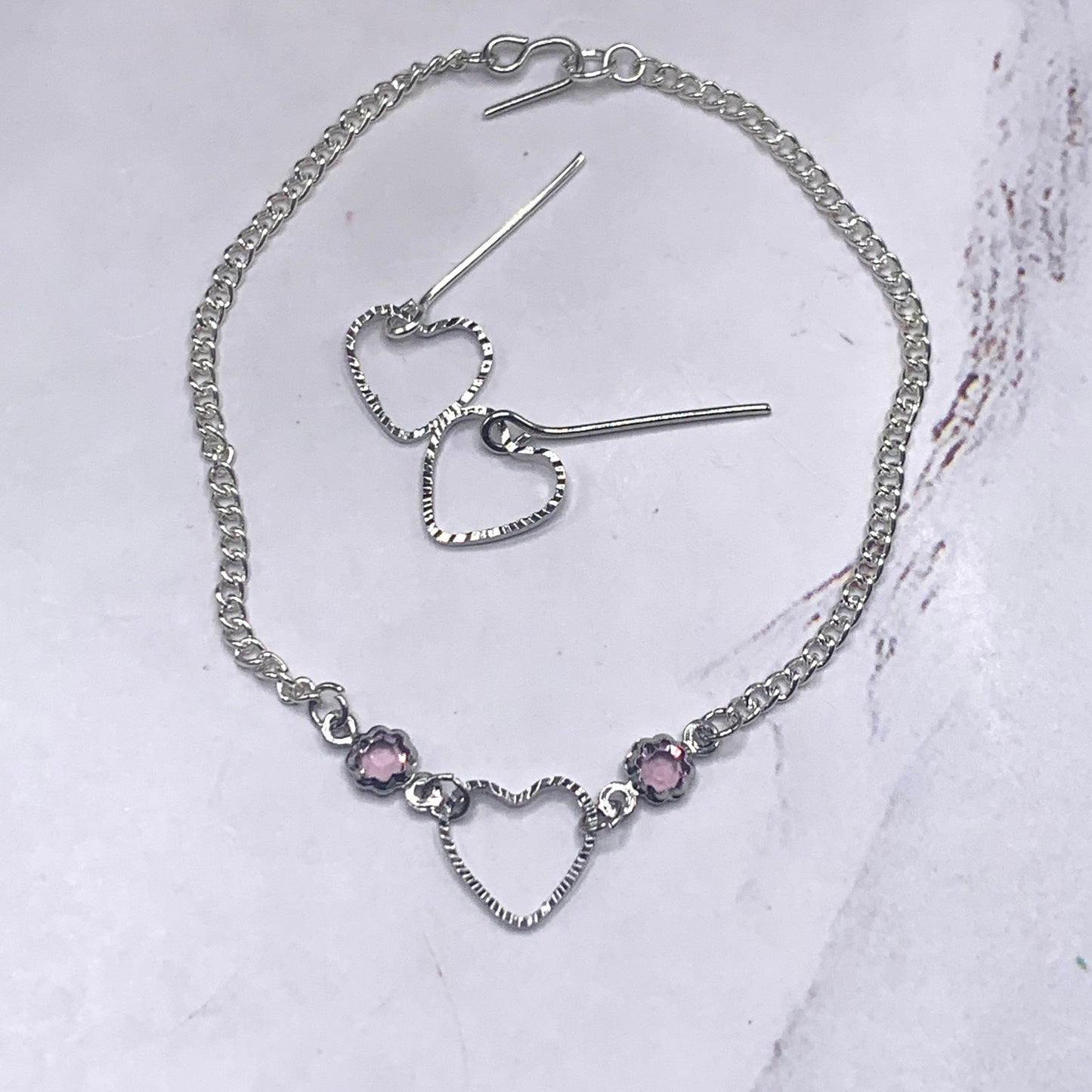 Silver Heart Chain Purple Crystal Necklace Earring Set • 18 Inch Fashion Doll