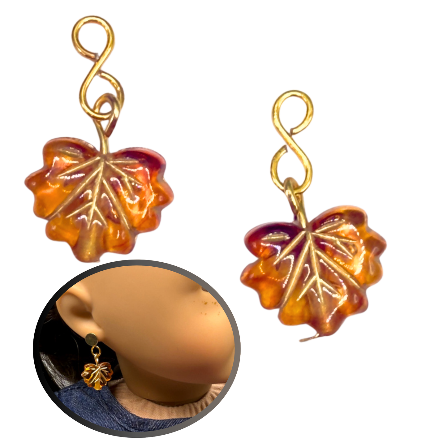 Autumn Fall Leaf Leaves Doll Earring DANGLE ONLY • 18” Fashion Doll Jewelry