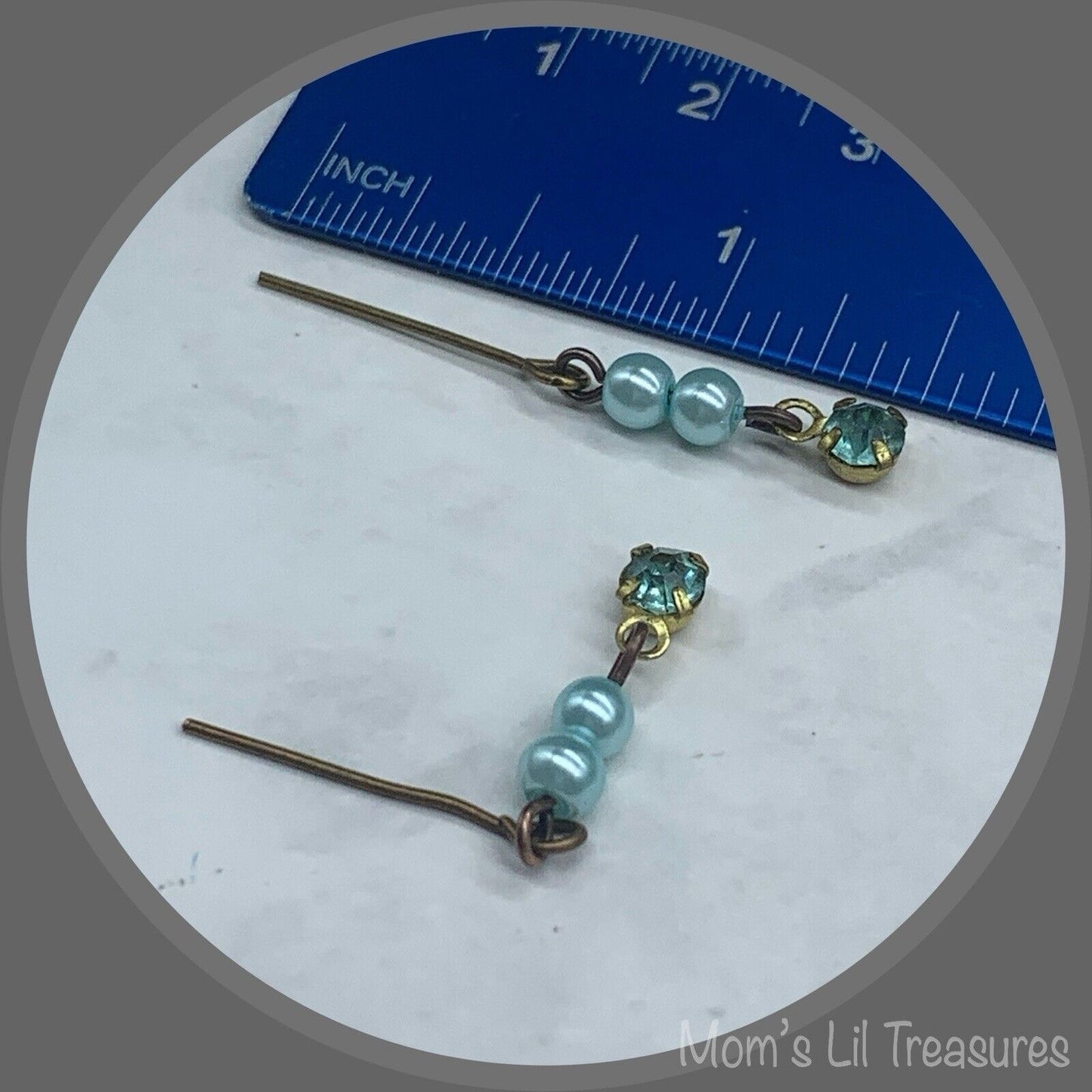 Turquoise Pearl Rhinestone Pendant Doll Necklace Earring Set • 18” Doll Jewelry