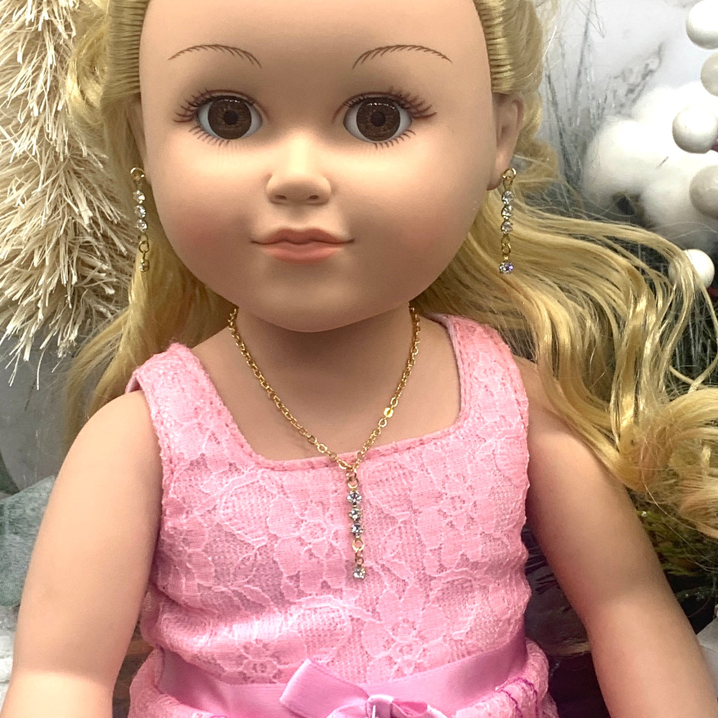 Clear Rhinestone Necklace Earrings Set • 18 Inch Fashion Doll Jewelry