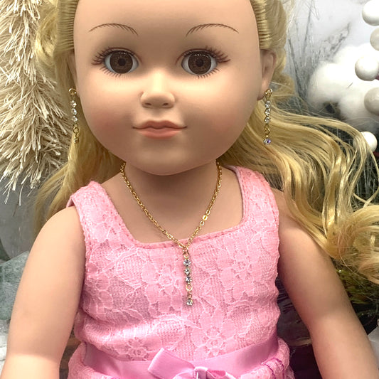 Clear Rhinestone Necklace Earrings  Set • 18 Inch Fashion Doll Jewelry