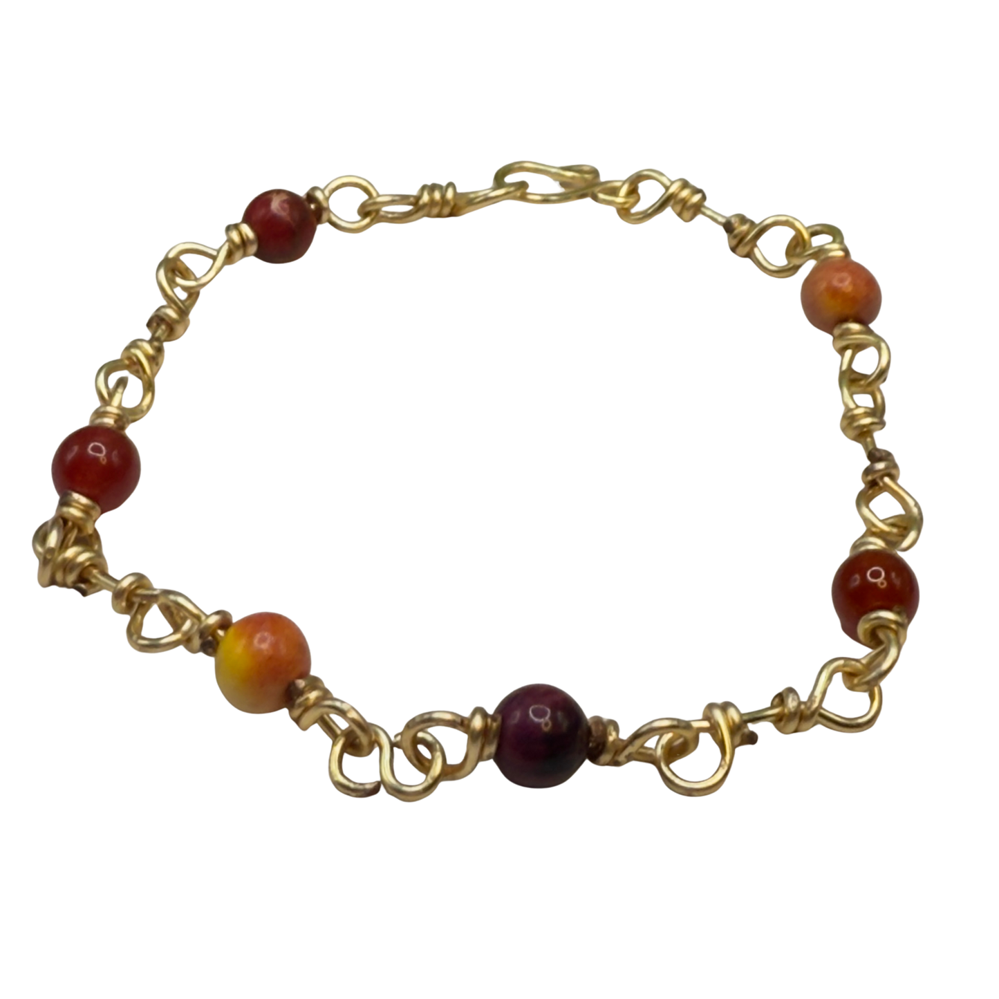 Red Coral Glass Bead & Gold Twist Link Doll Necklace • 18 Inch Fashion Doll Jewelry
