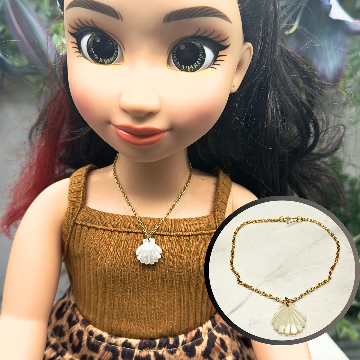 Seashell Beach MOP Charm Gold Chain Doll Necklace • 18 inch Fashion Doll Jewelry
