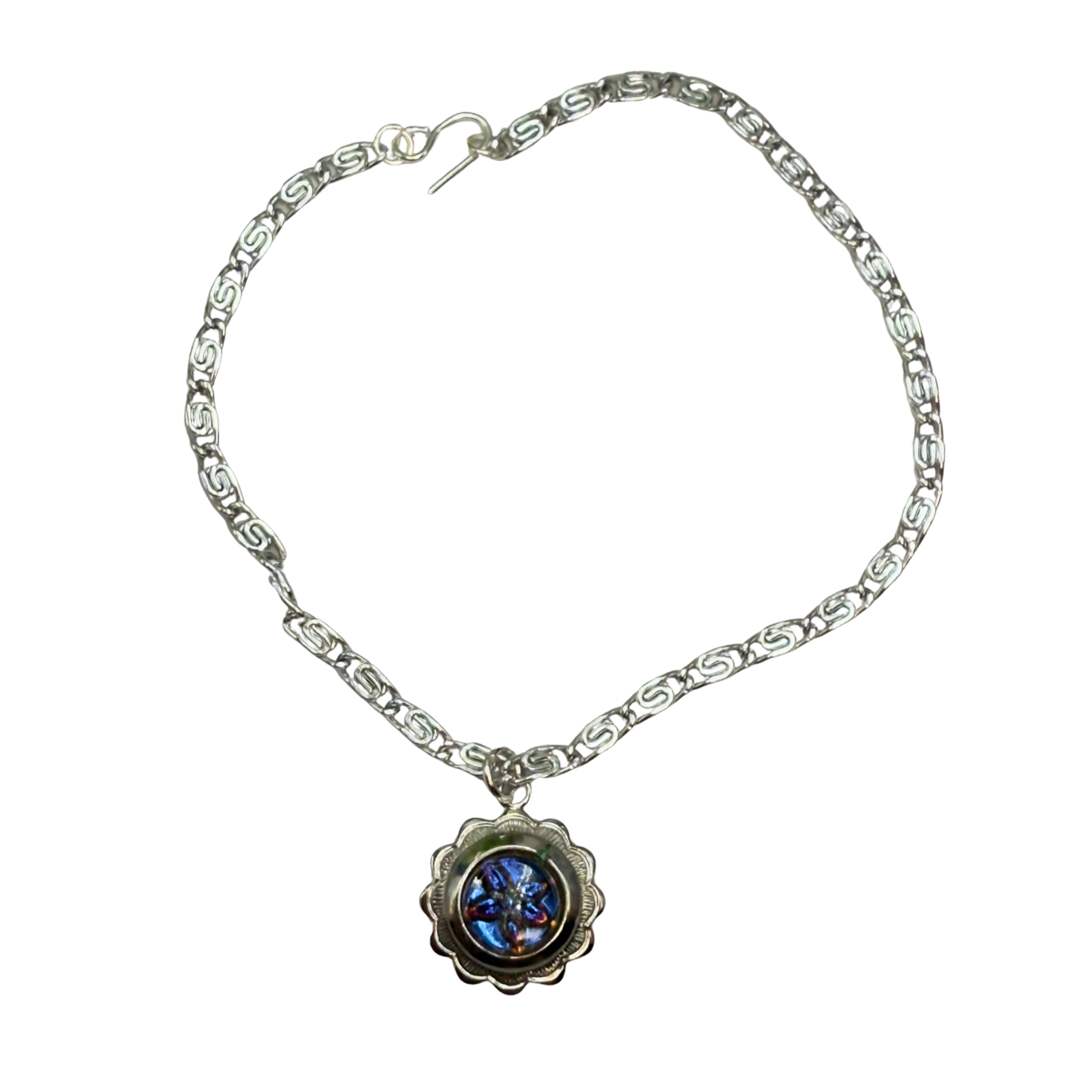 Blue Purple Flower Silver Filigree Pendant Doll Necklace • 18 Inch Fashion Doll Jewelry