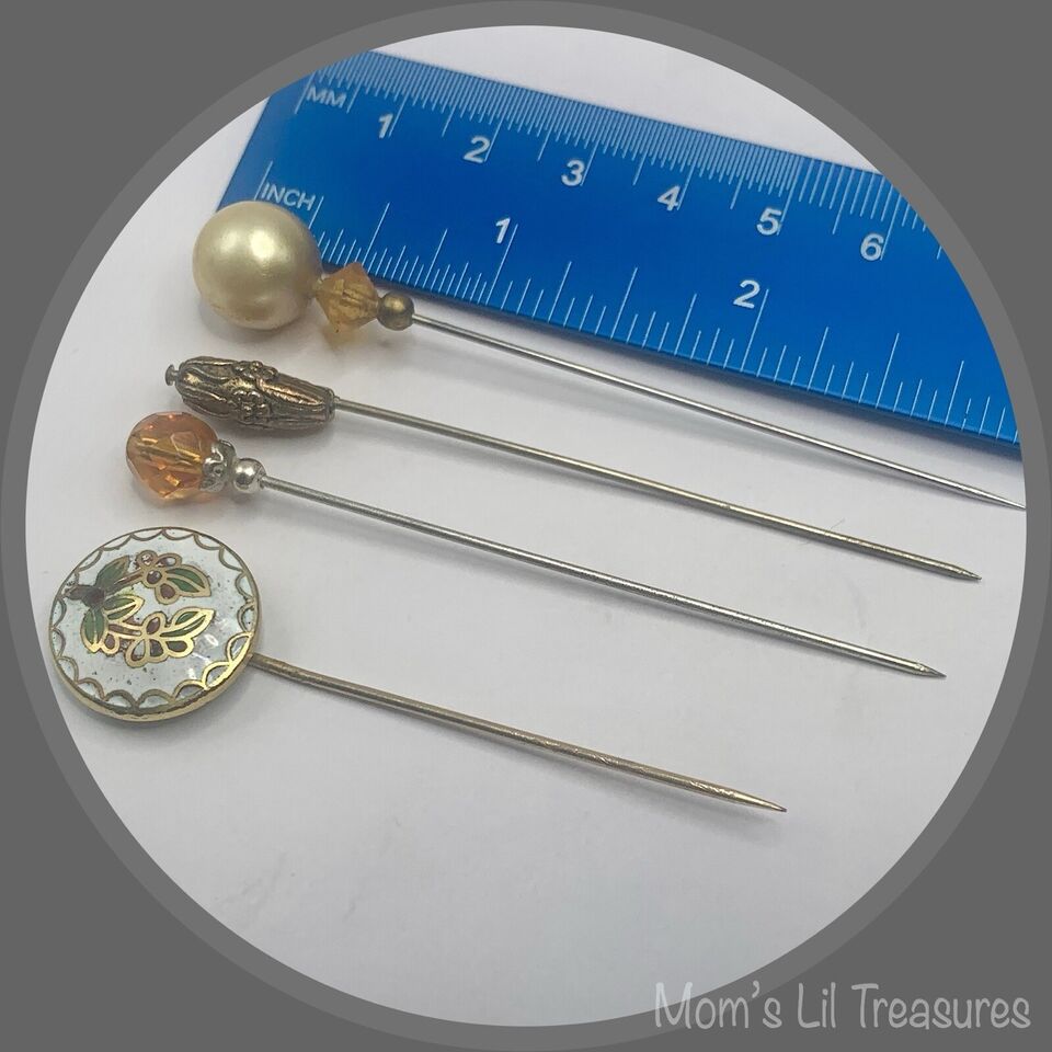 Yellow Amber Crystal Cloisonné Set of 4 • Stick Pins, Hatpins, Gifts for Her