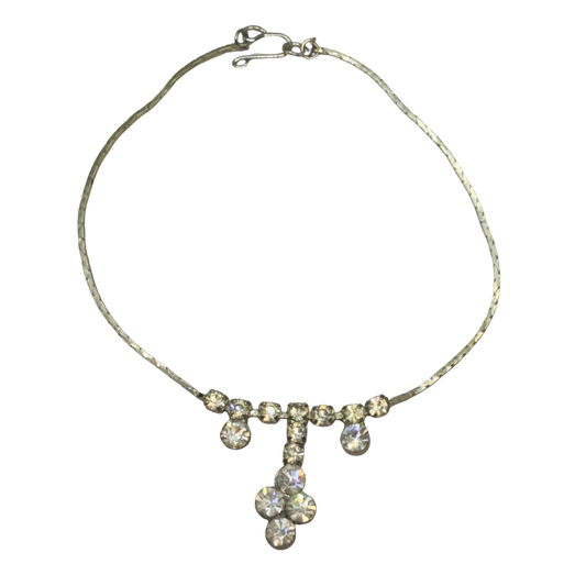 Clear Rhinestone Drop Dangle Silver Serpentine Doll Necklace • 18-22” Vintage Doll Jewelry