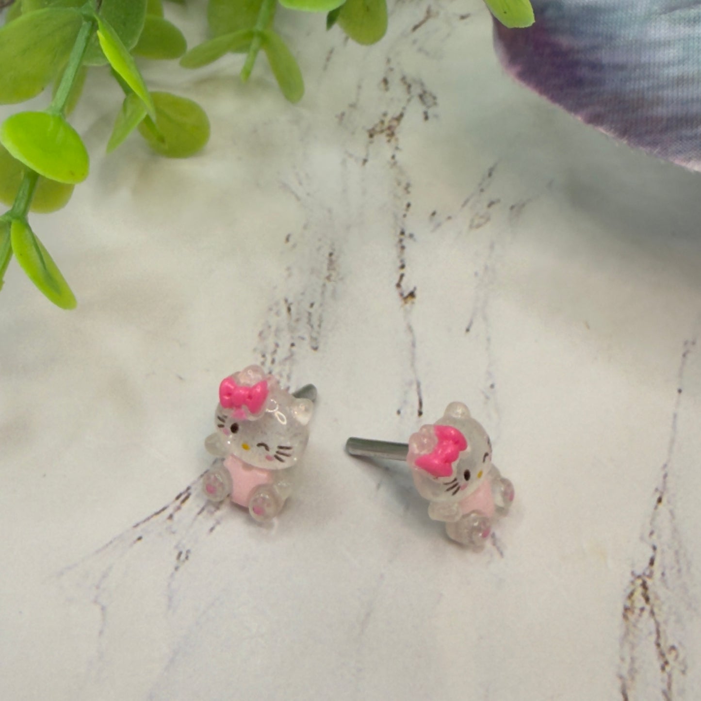 Hello Cat Kitty Pink Bow Post Doll Earrings •2mm Post fit 18 Inch Fashion Doll