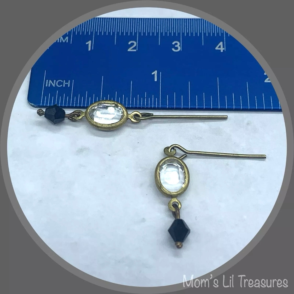 Black & Clear Crystal Gold Dangle Doll Earrings for 18-22” Vintage Doll Jewelry