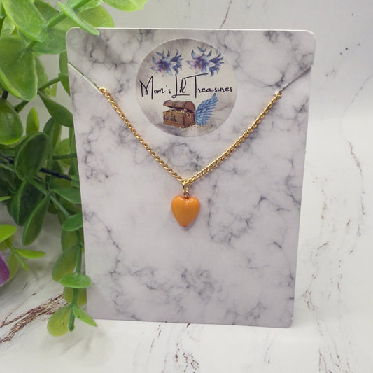 Orange Heart Charm Gold Chain Doll Necklace • 14 Inch Doll Jewelry