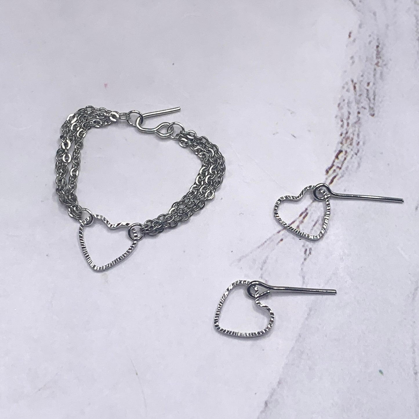 Silver Heart Dangle Multi Chain Doll Necklace Earring Set • 16” Doll Jewelry