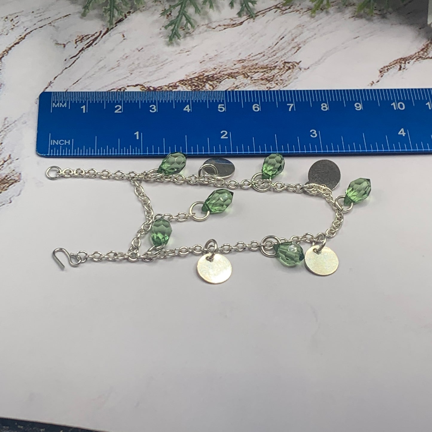 Green Clear Acrylic Crystal Silver Doll Necklace Earring Set • 16” Doll Jewelry