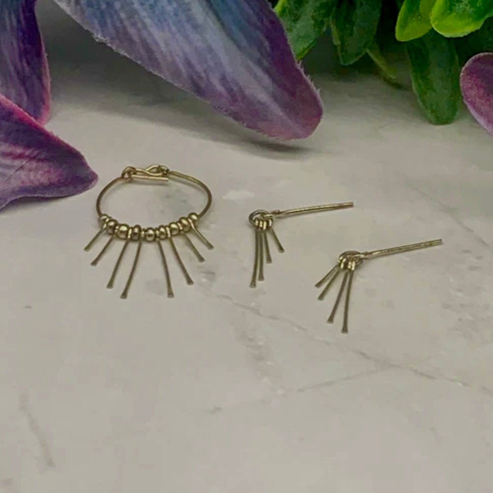 Gold Tone Multi Dangle Necklace Earring Set • 10-12” 1:6 Doll Jewelry