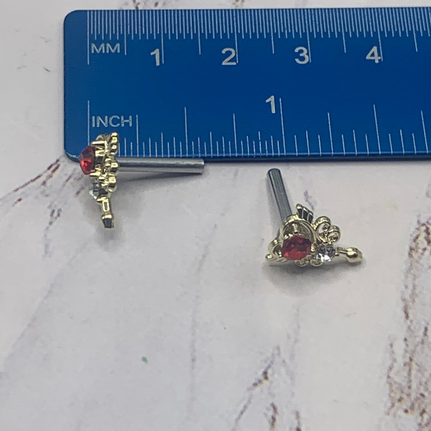 Red Rhinestone Gold Heart Post Doll Earrings 2mm Post • fits 18” American Girl