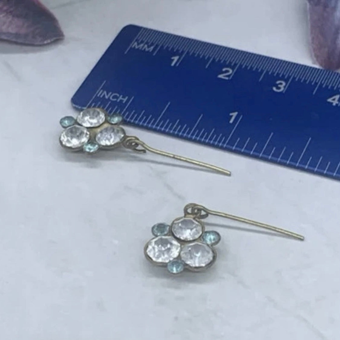 Blue & Clear Rhinestone Dangle Doll Earrings for 18-22” Vintage Doll Jewelry
