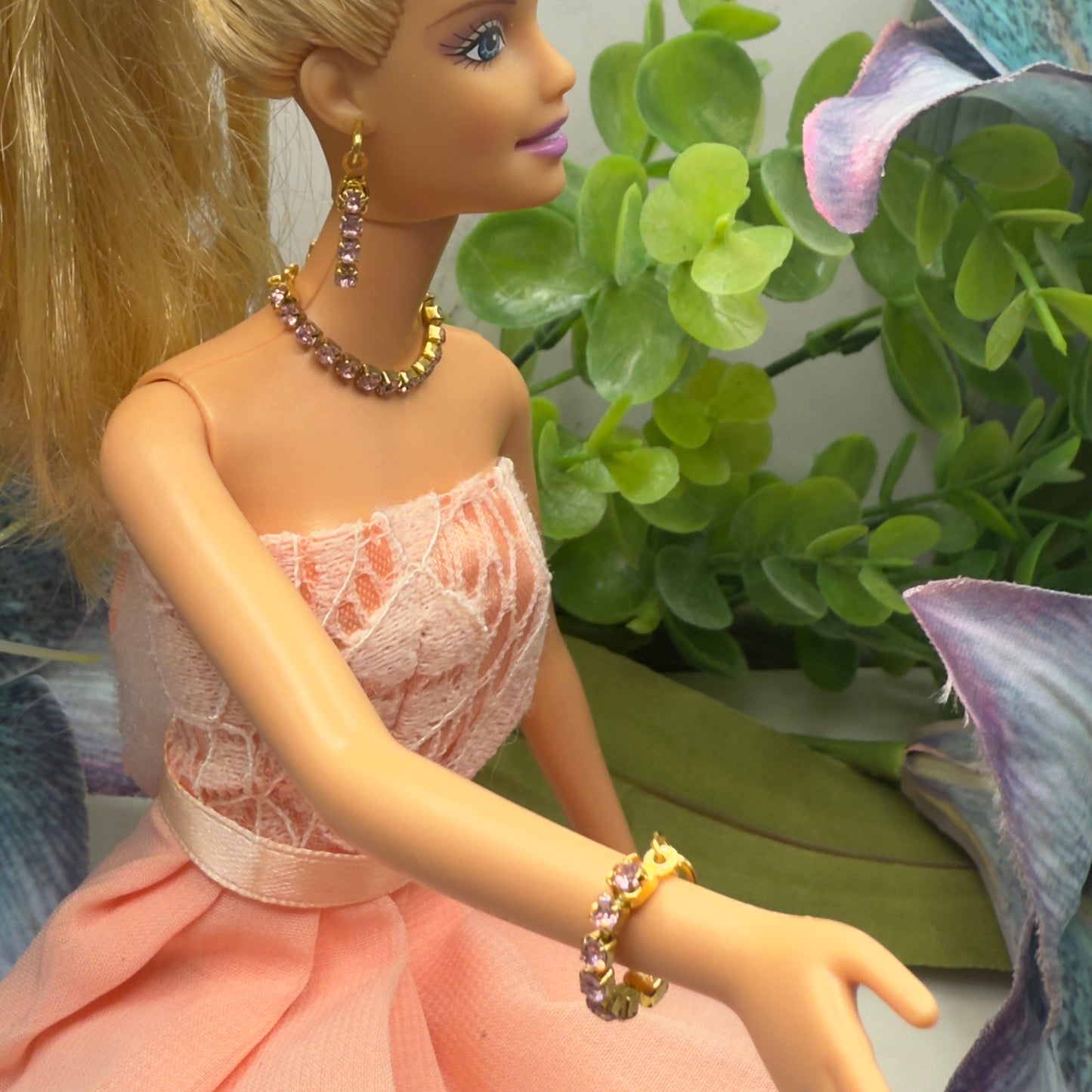 Pink Rhinestone Doll Necklace Bracelet Earrings Set • 10-12” 1:6 Fashion Doll Jewelry