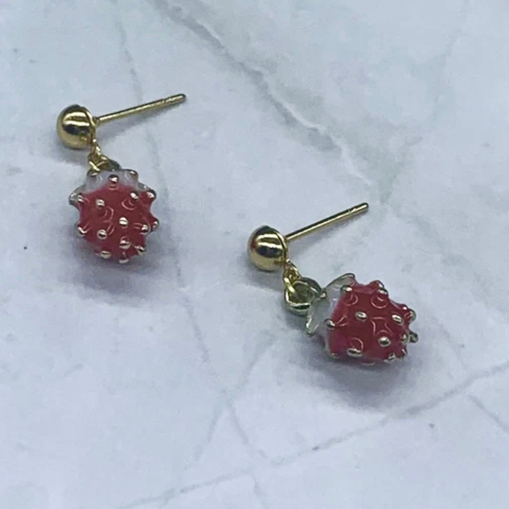 Red Strawberry Gold Post Dangle Doll Earrings • 18 Inch Fashion Doll Jewelry