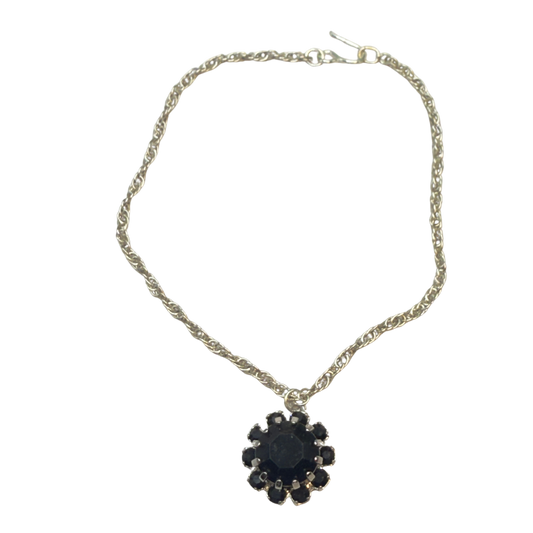 Black Rhinestone Round Flower Pendant Silver Chain Doll Necklace • 18 Inch Fashion Doll Jewelry