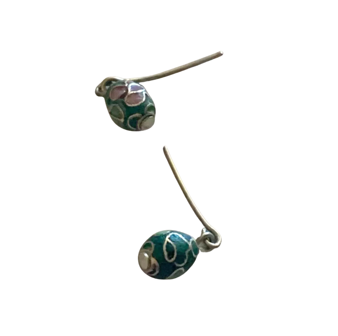 Green Cloisonné Flower Design Dangle Doll Earrings • 14” Fashion Doll Jewelry