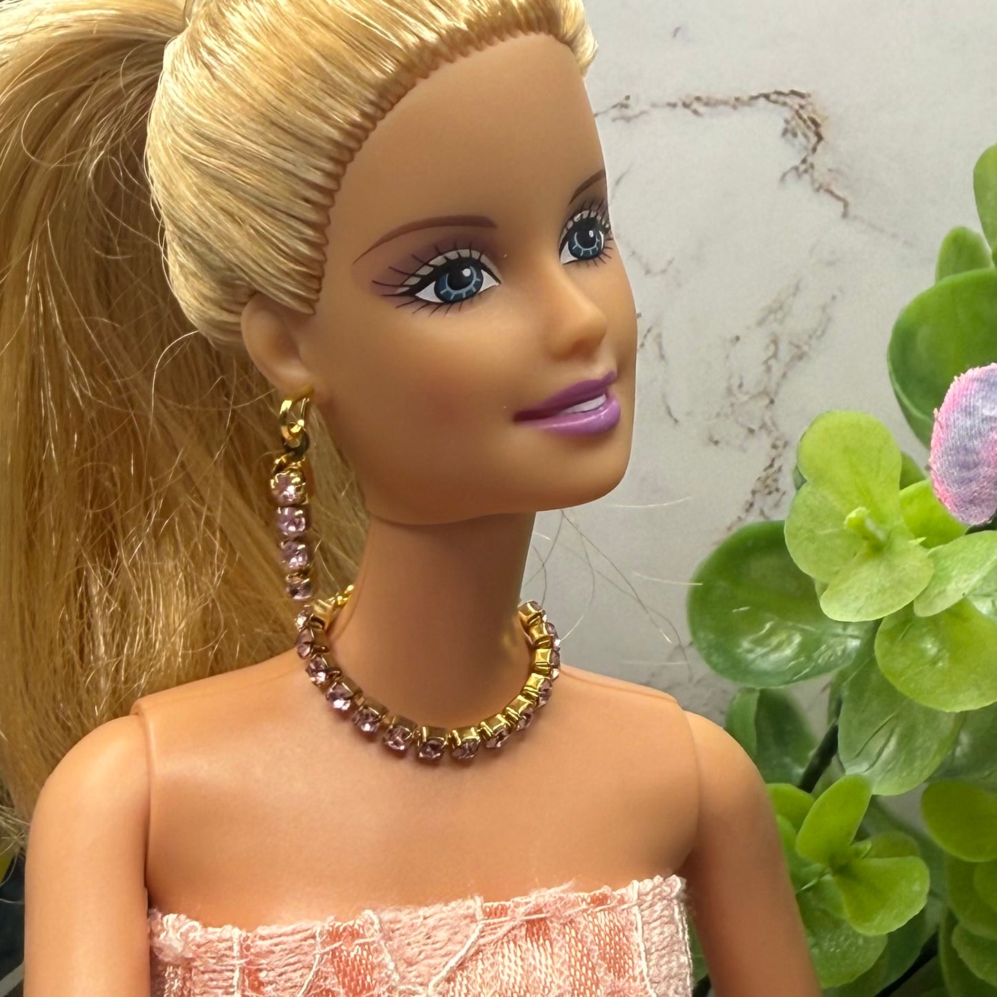 Pink Rhinestone Doll Necklace Bracelet Earrings Set • 10-12” 1:6 Fashion Doll Jewelry