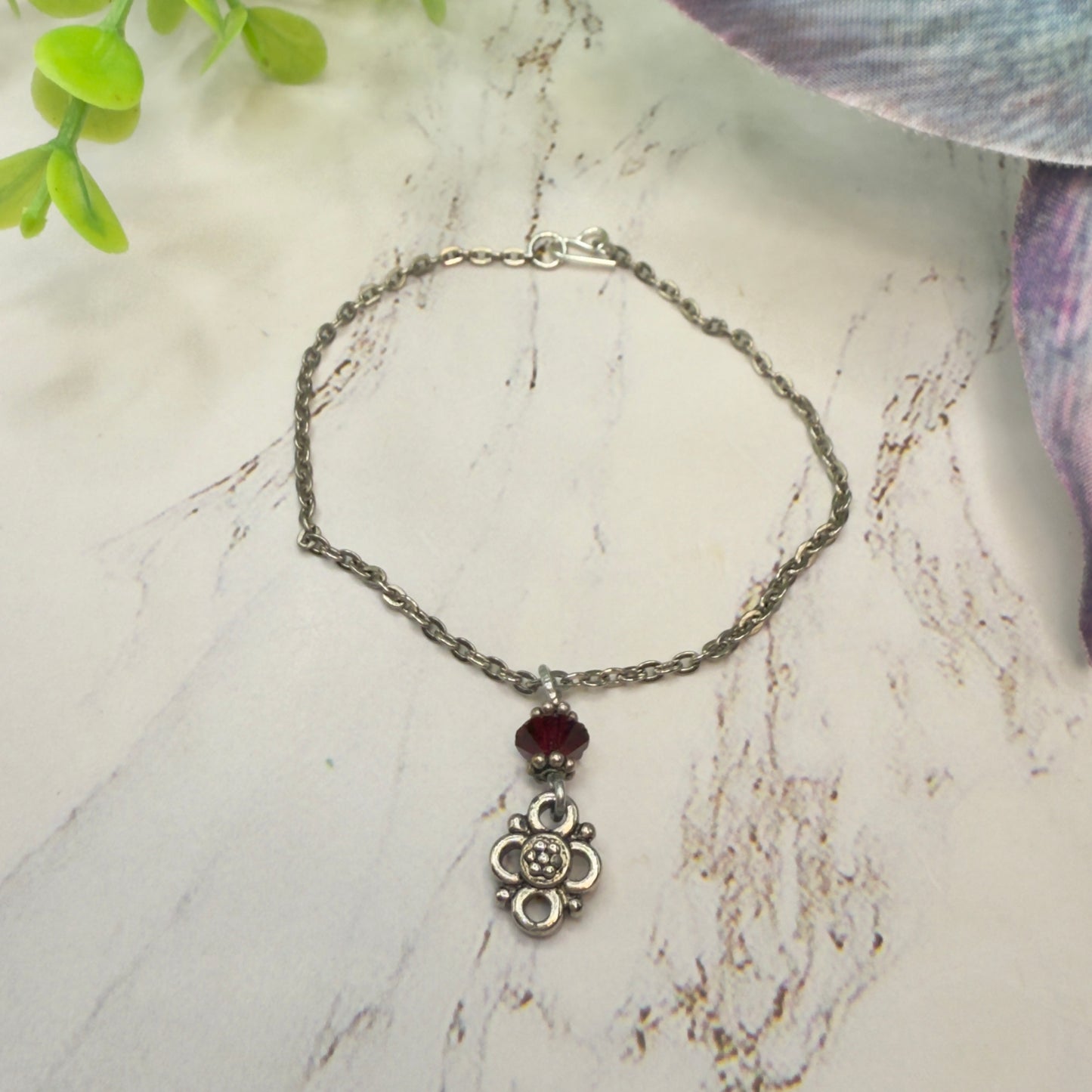 Ruby Red Glass Crystal Silver Filigree Pendant Doll Necklace • 18 Inch Fashion Doll Jewelry