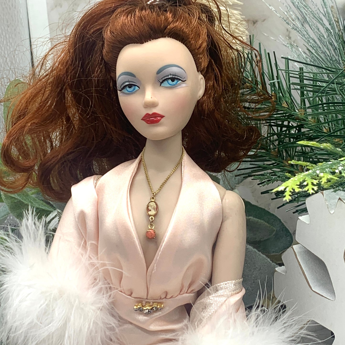Coral Cameo Pendant Gold Chain Doll Necklace • 16” Fashion Doll Necklace