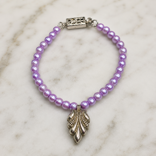 Lavender Purple Pearl Bead Leaf Charm Doll Necklace for 18-22” Vintage Doll