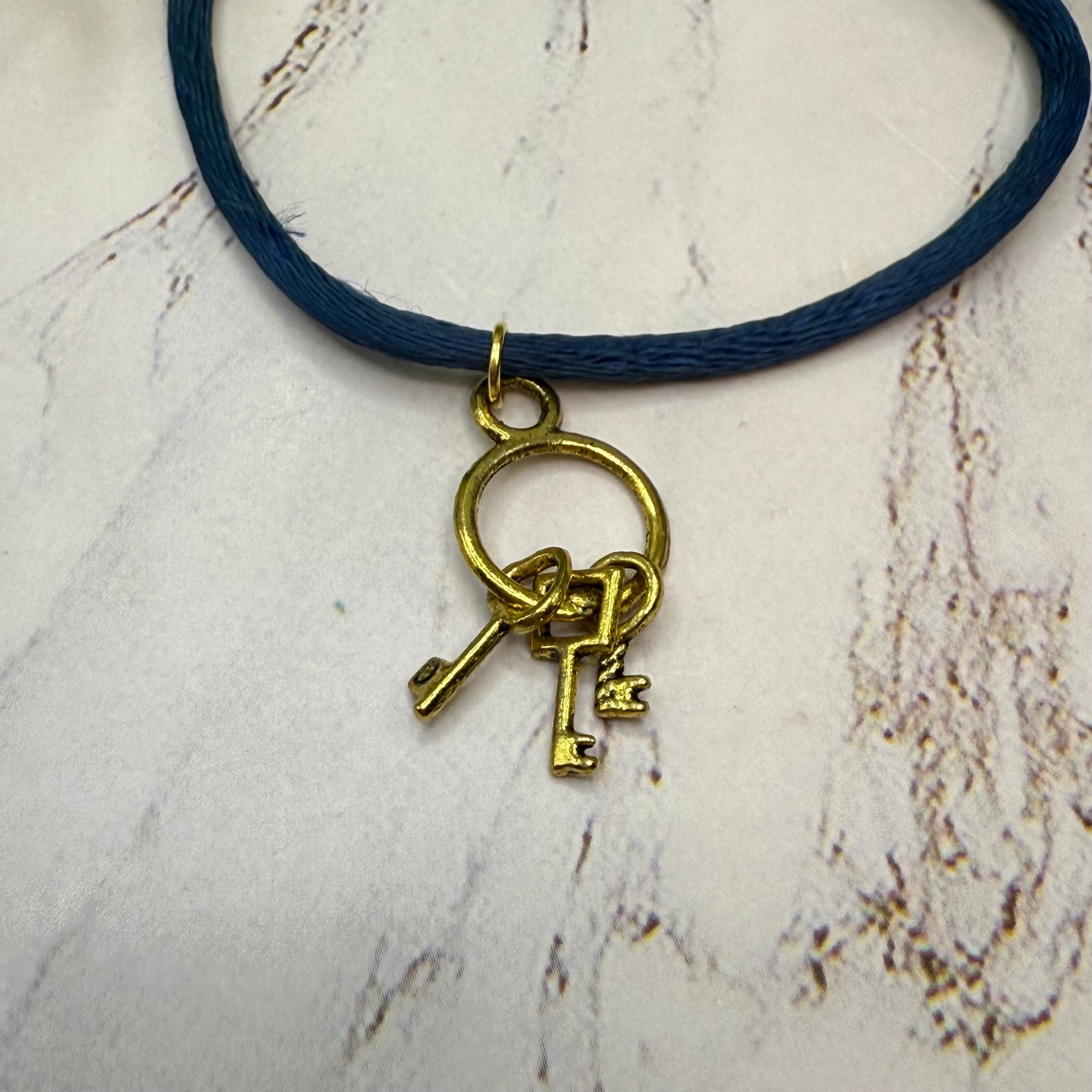 Blue Cord Gold Keys Pendant Doll Necklace • 18 Inch Fashion Doll Jewelry