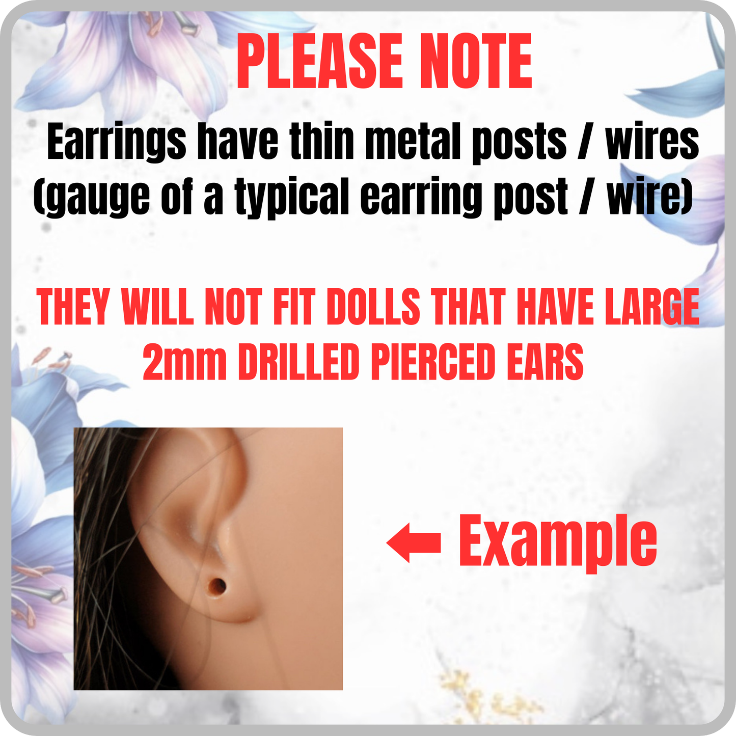 Light Blue Glass Rhinestone Post Dangle Doll Earrings for 18-22” Vintage Doll