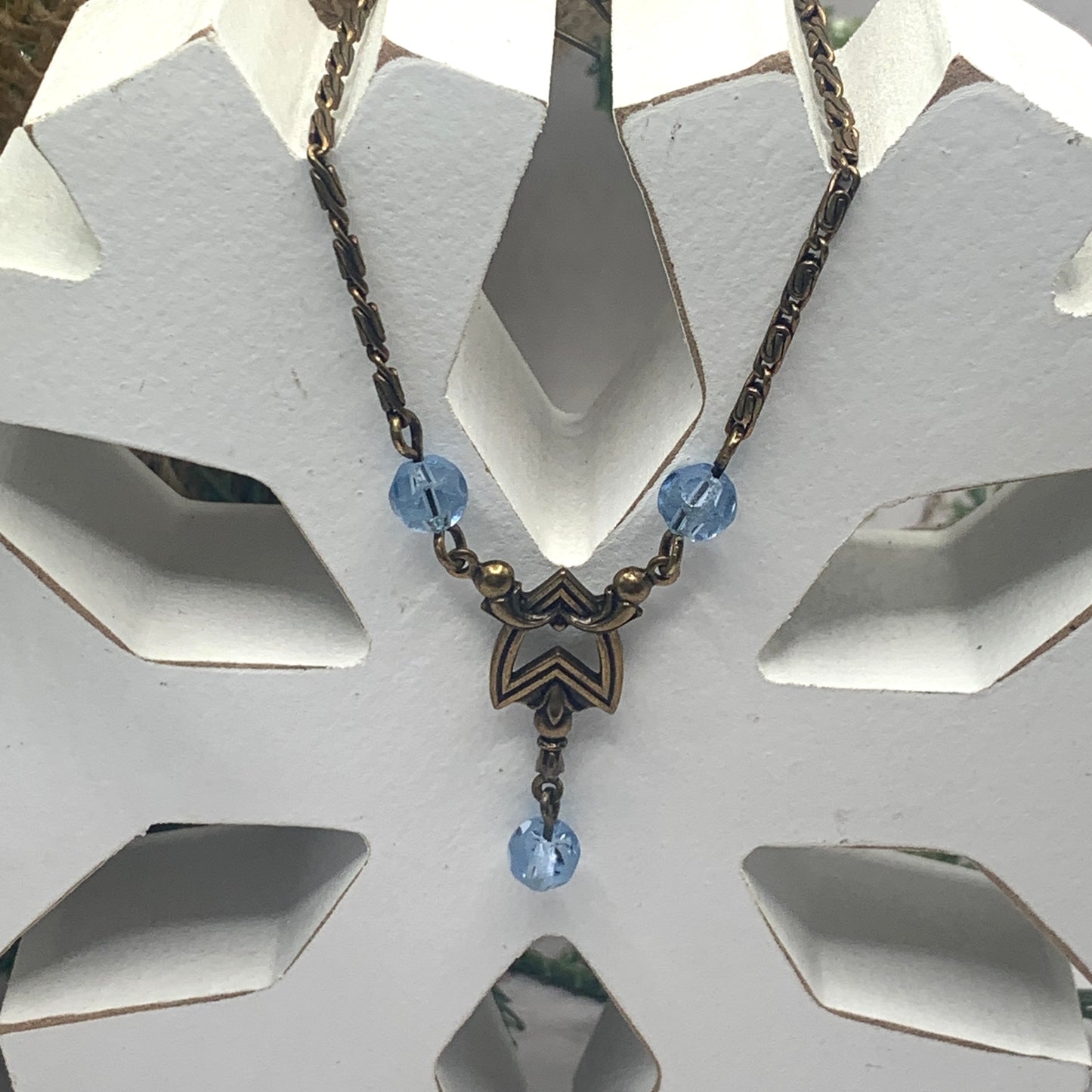 Blue Crystal Accent Bronze Tone Doll Necklace • 18 Inch Fashion Doll Jewelry