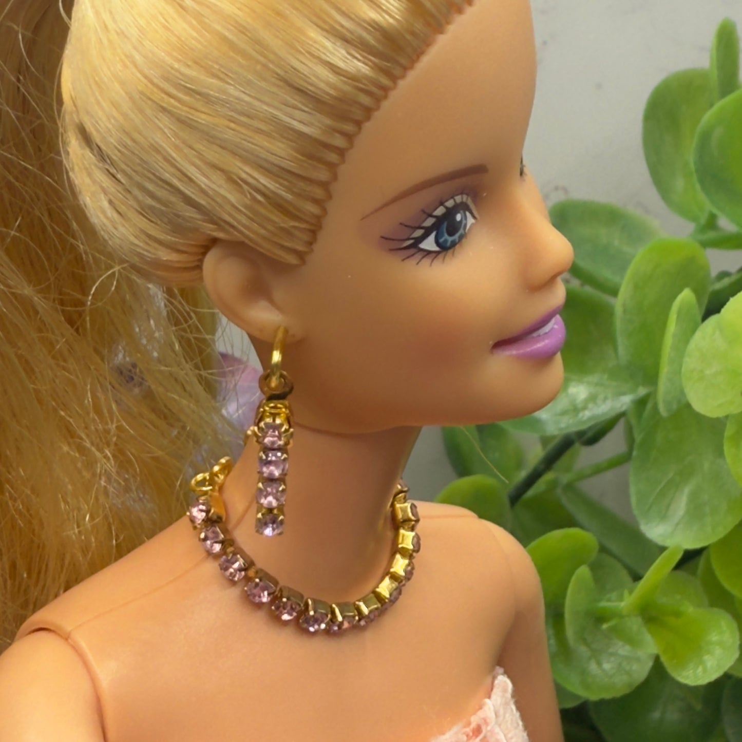 Pink Rhinestone Doll Necklace Bracelet Earrings Set • 10-12” 1:6 Fashion Doll Jewelry